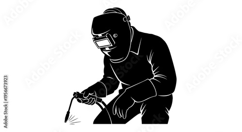 Man in protective gear welding with sparks flying around him in a dark setting