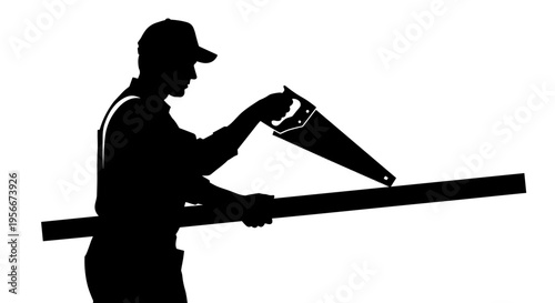 Man applying caulk to wood beam in silhouette construction worker sealing joint
