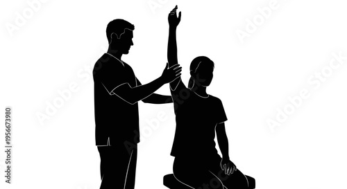 Two men in silhouette one helping the other to stand up with raised arm