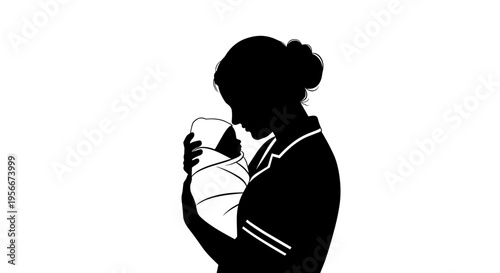 Mother holding baby silhouette nursing breastfeeding love care