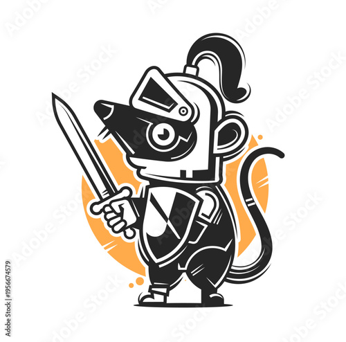 Logo of a stylized rat with a crown silhouette black on a white isolated background. Vector image