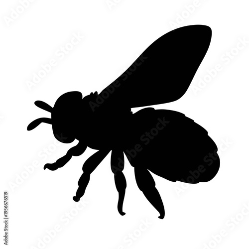 Isolated black silhouette of a honey bee flying vector illustration for apiary and beekeeping design