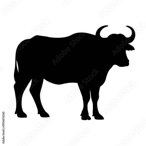 Black silhouette of a water buffalo vector illustration for wildlife and agriculture design needs and projects
