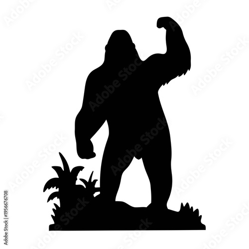 Silhouette of bigfoot or sasquatch standing in the forest with arm raised svg vector image