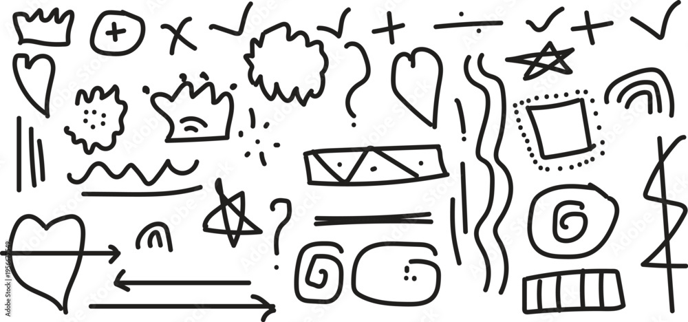Collection of hand drawn doodles and symbols Stock Vector | Adobe Stock