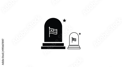 Set of 2 tombstone icons vector, black and white