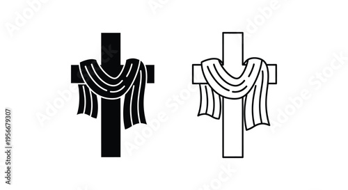 Set of 2 cross icons with draped fabric vector