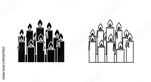 Set of 2 candle icon sets vector, black and white