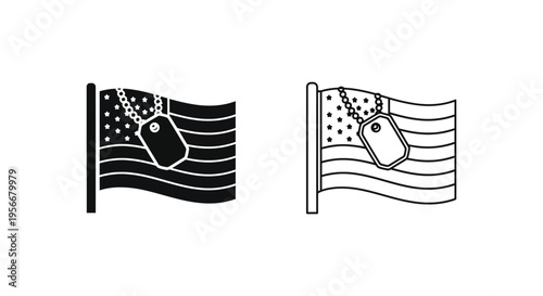 Set of 2 American flag icons with dog tags vector