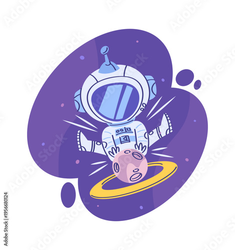 Astronaut Tumbling Above Ring Planet