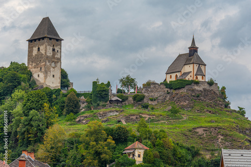 Bild auf Leinwand Petersberg castle above Friesach in Austria