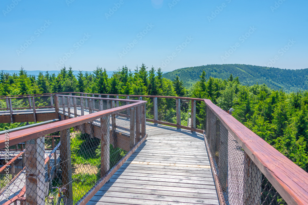 Obraz premium Stezka Valaska observation tower in Beskydy mountains, Czech rep