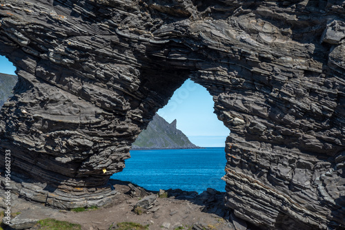 Kirkeporten Natural Rock Arch Perfectly Framing North Cape Horn, Skarsvåg, Magerøya, Finnmark, Norway
