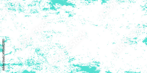 Teal grunge texture with distressed splatter effect on white background, abstract turquoise watercolor paint splashes