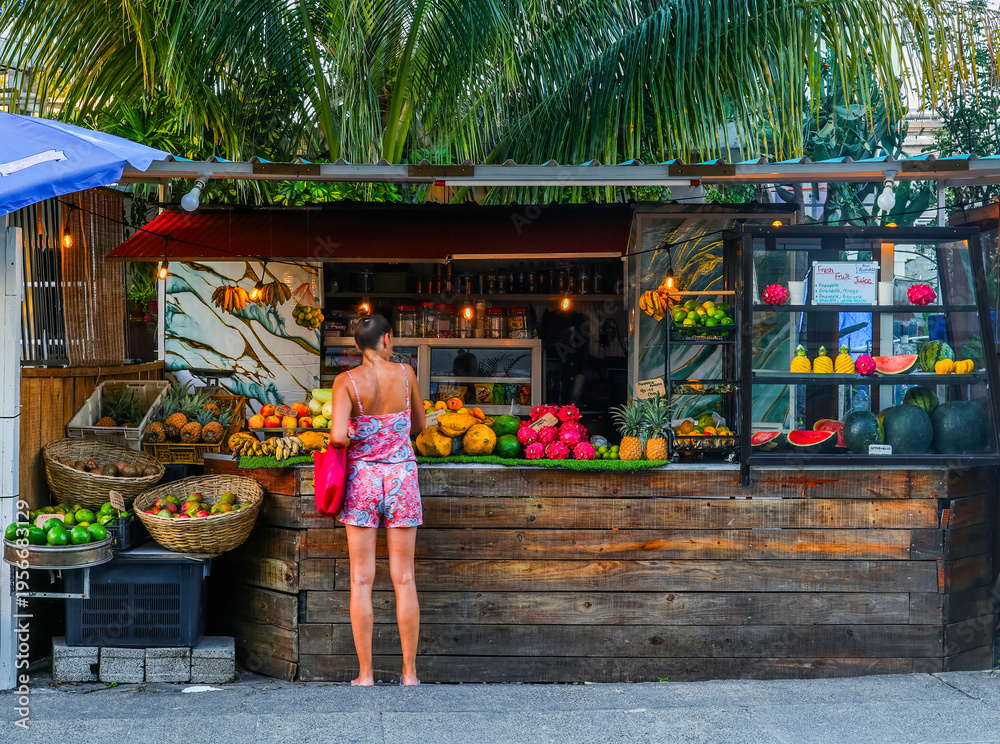 Fototapeta premium Image of a fruit stall in Flic en Flac, Mauritius Island.