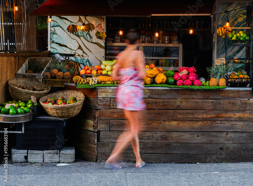 Image of a fruit stall in Flic en Flac, Mauritius Island.