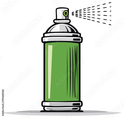 Green aerosol spray can illustration with vapor stream