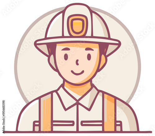 Cartoon style firefighter, illustration of a fireman wearing helmet, cartoon avatar of male rescue worker