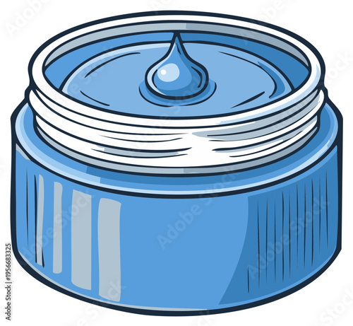 Open Blue Cream Jar with Hydrating Droplet Skincare Product Illustration