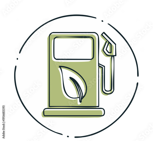 Biofuel gas pump with leaf symbol line art icon for green energy