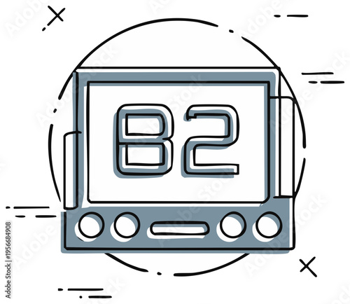 Retro radio with digital display showing the number 82 stylized drawing