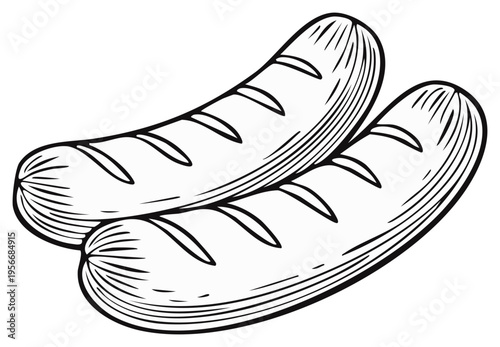 Classic Hand Drawn Cooked Sausages Engraved Style Isolated Vector Food Icon for Restaurant Menu