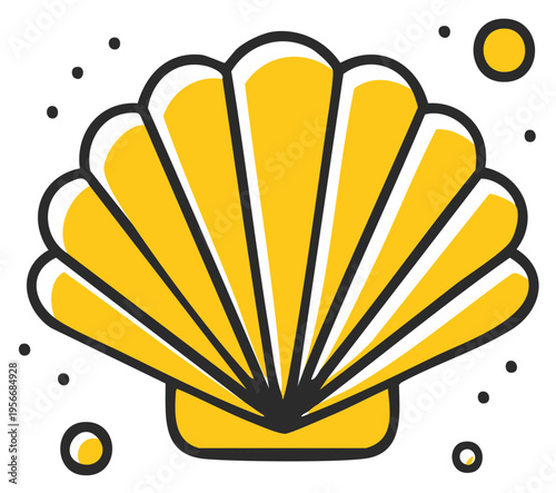Stylized yellow scallop seashell icon in a simple doodle cartoon style