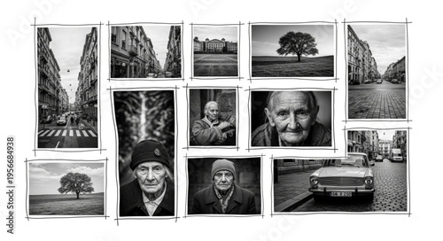 Black and white photo collage.