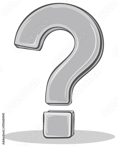 Bold silver question mark symbol with a shaded outline indicating depth and inquiry