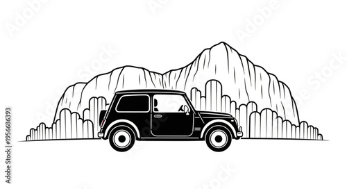 Black Jeep in Mountain Landscape.