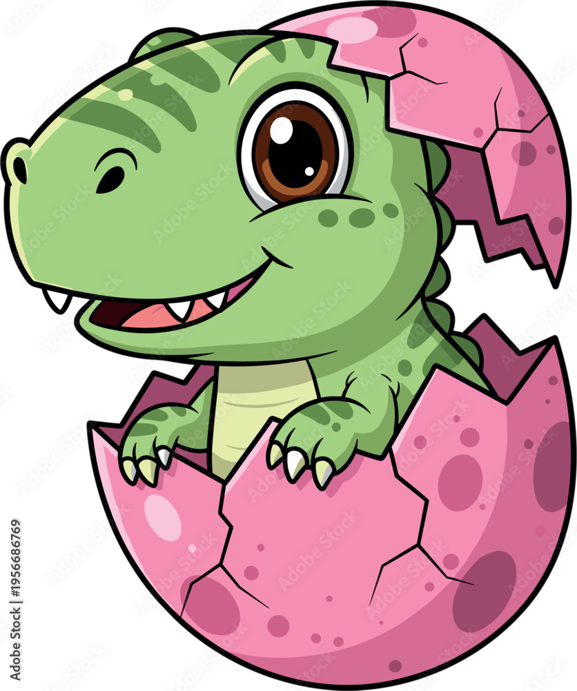 Obraz premium Cute Baby Dinosaur in Egg Cartoon Character Kawaii Animal IllustrationCute Baby Dinosaur in Egg Cartoon Character Kawaii Animal Illustration