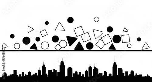 City Skyline with Geometric Shapes.