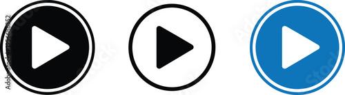 Foto Three different styles of play button icons isolated on a plain white background