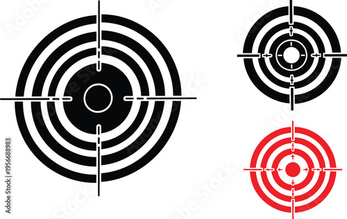 A collection of three minimalist target icons with crosshairs in different colors and sizes here Vector