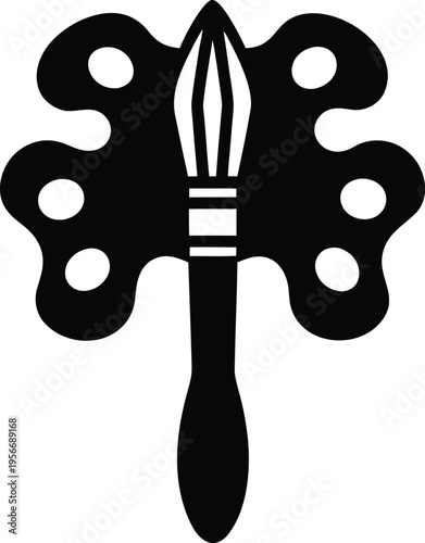 a paintbrush with tapered bristles and thick handle silhouette vector illustration on transparent background