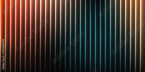 Abstract dark ripple glass background with teal and orange light streaks and vertical fluted texture for moody cinematic banner header backdrop wallpaper design