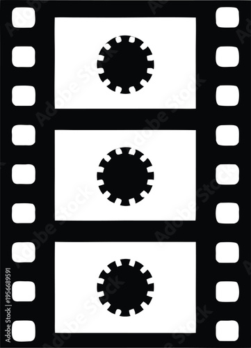 a filmstrip with three visible sprocket holes silhouette vector illustration on transparent background