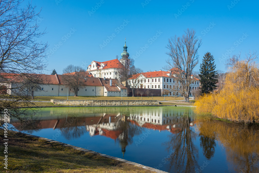 Fototapeta premium Brevnov monastery in Prague during spring day, Czech republic