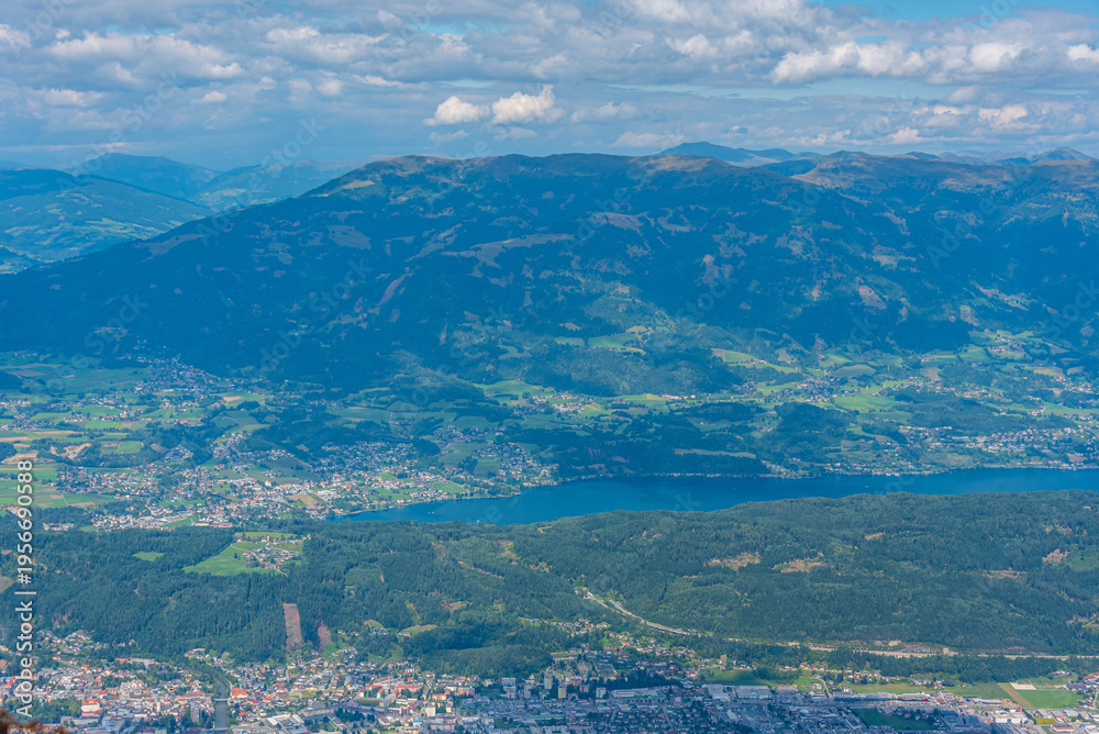 Fototapeta premium Panorama view of Spittal an der Drau and Millstatter see lake in