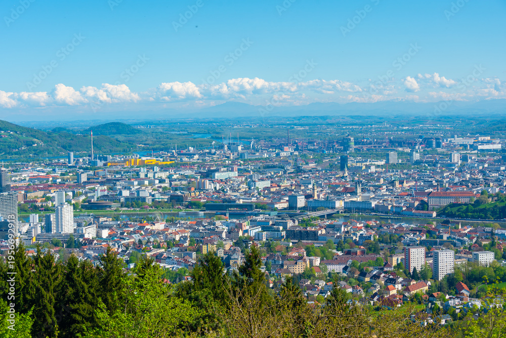 Naklejka premium Panorama view of Linz from Postlingberg, Austria