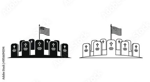 Set of 2 cemetery icon sets vector, black and white