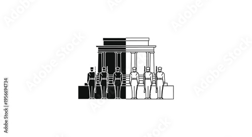 Set of people in front of building vector illustration
