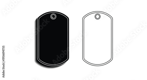 Set of 2 dog tag icons vector, black and white