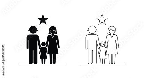 Set of 2 family icon sets vector, black and white