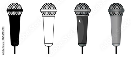 Ilustración vectorial de micrófono con color, con color degradado, en blanco y negro. Conjunto de iconos de comunicación para sitio web, folleto, app y otros. 