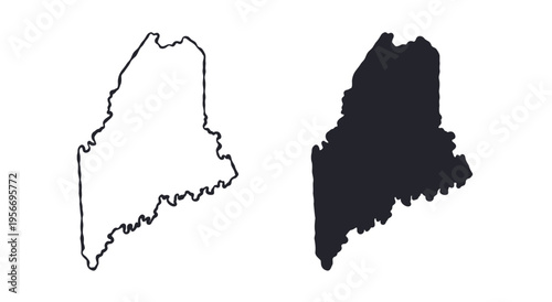 Maine USA state map silhouette and outline map. Vector shapes of us state, isolated on white. Perfect for infographics, geography design, education, and maps.