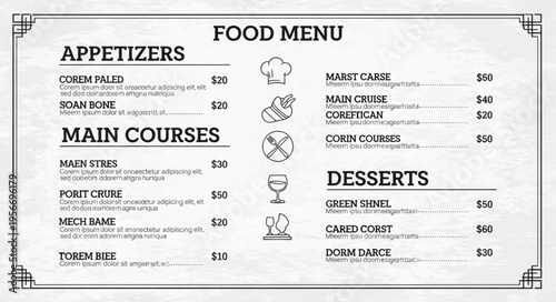 Food menu restaurant price list.