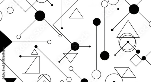 Geometric shapes connected lines.