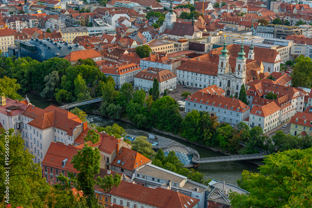 Obraz premium Aerial view of Austrian town Graz