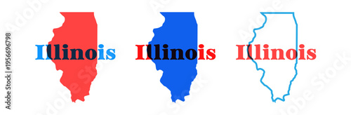 Illinois state map silhouette with the state name in retro typography above. Vintage design with overprint colors and bold shapes, perfect for posters, apparel, travel graphics, and Americana designs.
